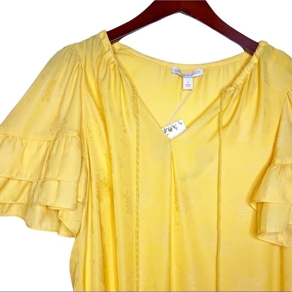 CHELSEA & VIOLET NWT Ruffle Sleeve Boho Peasant Dress Size Small in Maize Yellow - Picture 9 of 14